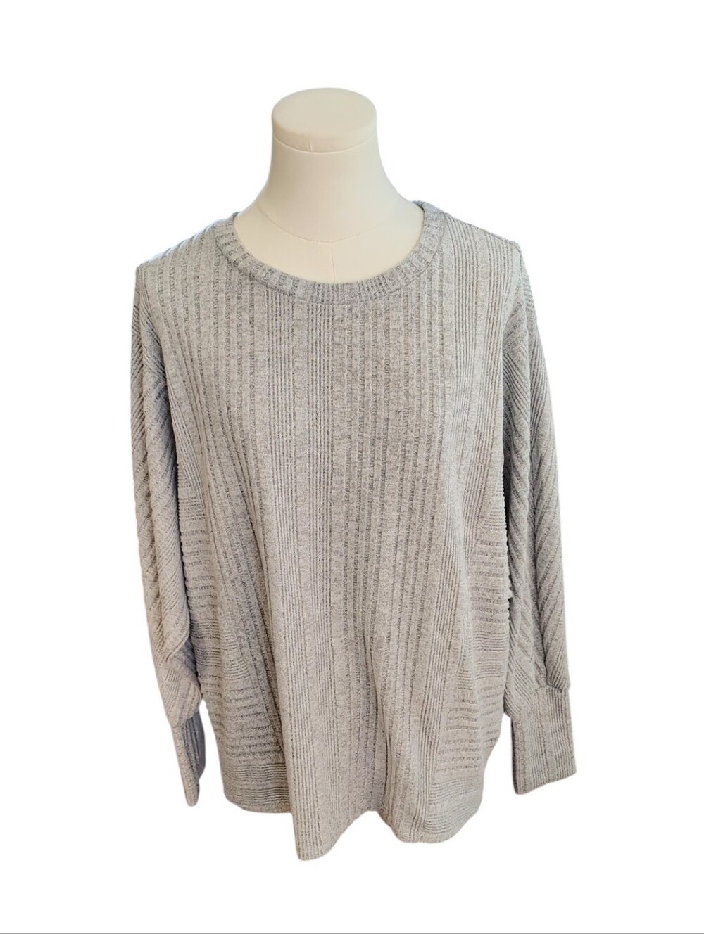 Simply Vera Wang Super Soft Heather Gray Stretchy Ribbed Sweater Size Large
